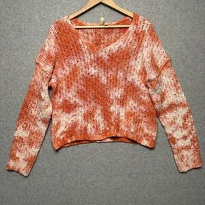 Anthropologie Pilcro Orange White Tie Dye V Neck Cable Knit Sweater XS‎